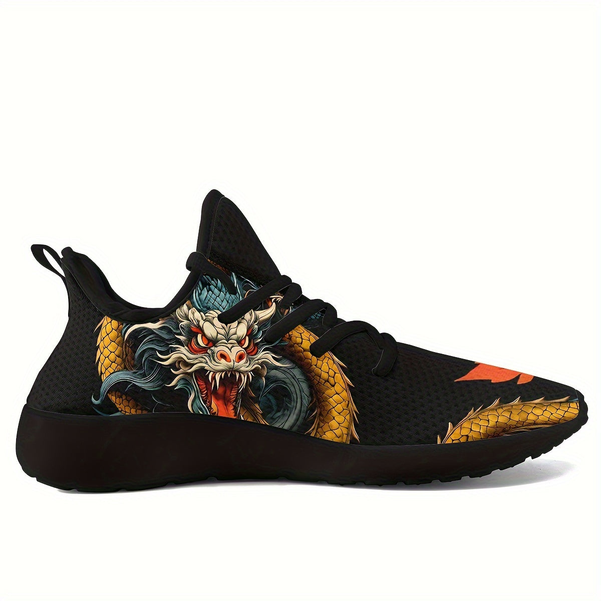 Men's Chinese Dragon Graphic Knit Running Shoes - Comfy Shock Absorption Sneakers